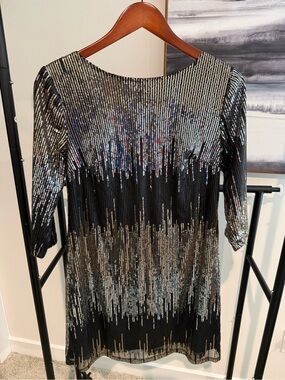 Cato Black and Silver Sequin Mini Dress